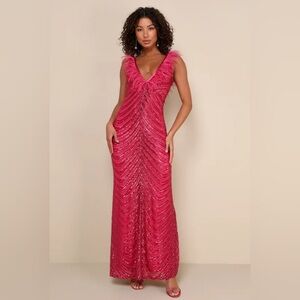 Lulu's Vibrant Pink Sequin Maxi Dress